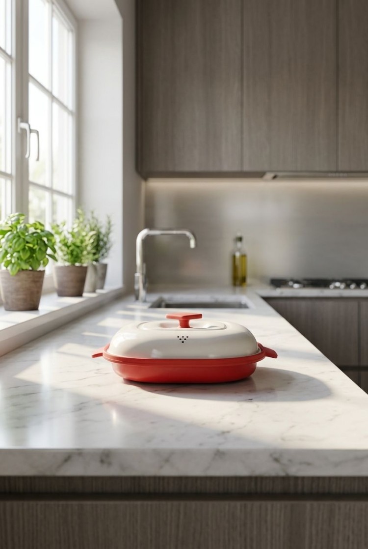 HeMaSe Microwave Grill Pan - Complete Product Display with PTFE Non-Stick Coating and Silicone Edges
