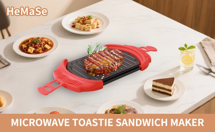 HeMaSe square microwave toaster grill tray non-stick wave pattern heating surface